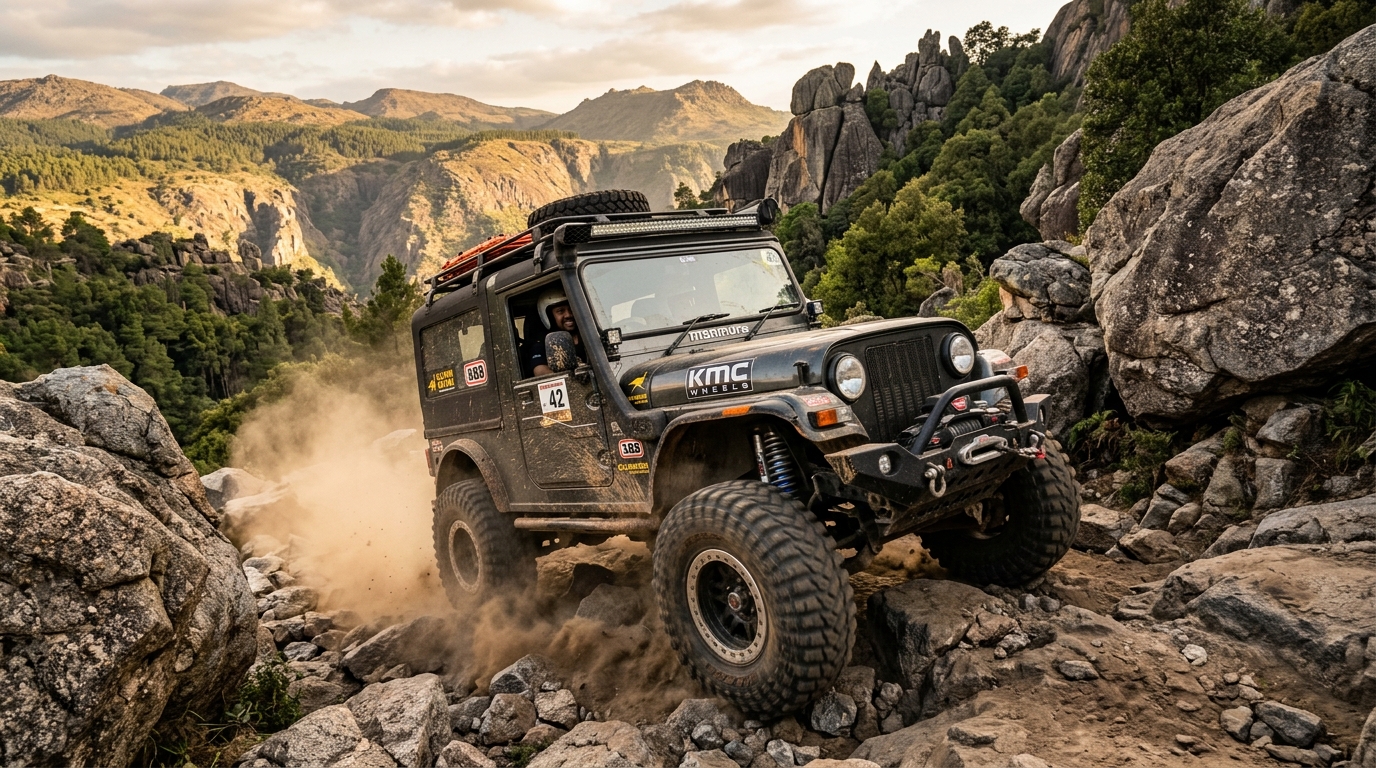 4x4 Rig climbing boulder in Urigam